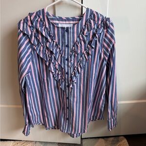 The Lindsay Shirt Striped Ruffle Button-Up Blouse